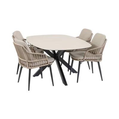 Afbeelding van Normin 5 delige tuinset 4 Isabel tuinstoelen Tuintafel Malaga 180x115cm