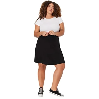 Afbeelding van Trendyol Zwarte Elastische Taille Mini Gebreide Plus Size Rok Tbbss23Az00042