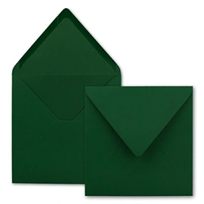 Afbeelding van FarbenFroh 100 x vierkante enveloppen in donkergroen (groen), 15,5 cm, zonder venster, met natte plakrand, 110 g/m², voor uitnodigingskaarten bruiloft, verjaardag en meer