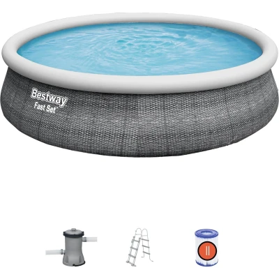 Afbeelding van Bestway Fast Set Opblaasbaar zwembad inclusief filterpomp en zwembadtrap 457x107 cm Rond
