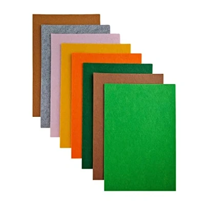 Afbeelding van Jtnohx Stijve viltstof om te knutselen, 2 mm dikke gekleurde vilten vellen, 8 stuks 20 x 30 cm knutselstof voor naaien en doe het zelfprojecten (geelbruine serie)