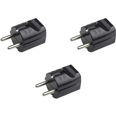Afbeelding van Meister Veiligheidscontactstekker 3 stuks kunststof zwart 250 V 16 A maximale kabeldoorsnede 2,5 mm² IP20 binnen rechte invoer/geaarde stekker met trekontlasting / 7421610