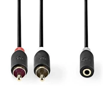 Afbeelding van Stereo Audiokabel 2x RCA Male 3,5 mm Female Verguld 1.00 m Rond Nedi
