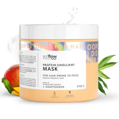 Afbeelding van So!Flow Frizz Taming Haarmasker Verrijkt met Macadamia, Aloë en Rijstproteïnen Ideaal voor Haar Medium Porositeit Zoekend naar Gladheid Glans