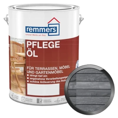 Afbeelding van Remmers Tuinhoutolie antracietgrijs intensief, 5 liter, oplosmiddelhoudende, decoratieve houtolie voor hout binnen en buiten, waterafstotend, weerbestendig, geschikt tuinmeubelen houten terrassen
