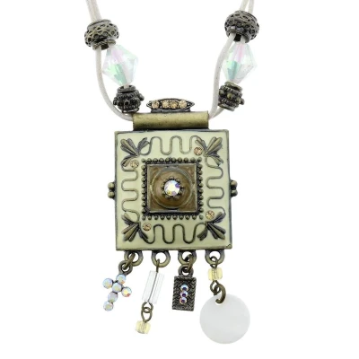 Afbeelding van Behave Witte ketting van touw met vierkante fantasie hanger