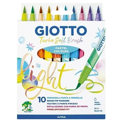 Afbeelding van Giotto Turbo Soft Brush Marker met penseelpunt, in water oplosbare verschillende pastelkleuren, 10 stuks