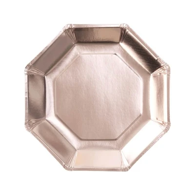 Afbeelding van 8 kartonnen achthoekige roségouden metallic boden Feestdecoratievoorwerp