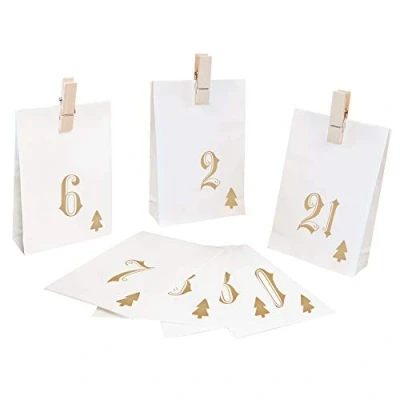 Afbeelding van Pajoma Adventskalender om te vullen Simple 24 papieren zakken cadeauzakken Kerstmis, kerstkalender knutselset incl. houten klemmen