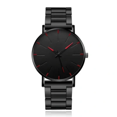Afbeelding van LGT JWLS Herenhorloge Extra Plat Quartz Uurwerk All Black met Rode Accenten
