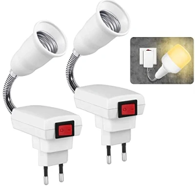 Afbeelding van Sporgo E27 lampfitting met schakelaar, stekkerlamp flexibele zwanenhals van 20 cm, 360 graden verstelbare leeslamp als keukenlamp, wandlamp en gloeilamp, 2 stuks (E27)