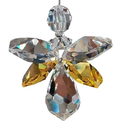 Afbeelding van Geluksengel met gekleurde swarovski kristallen Geel (Raamhanger, raamkristal, kersthanger, kerst cadeau ornament, kerst, cadeau, raamdecoratie, geluksengel, bescherm engel, swarovski)