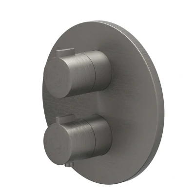 Afbeelding van IVY Pact afbouwdeel inbouwthermostaat 2 weg stop omstel Geborsteld Metal Black PVD