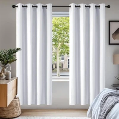 Afbeelding van Deconovo Grijs Wit Gordijnen met Ringen 140x175 cm (B x H), Kant en Klaar, Kerst Gordijn Warmte isolatie Kamerverduisterende voor Slaapkamer, Woonkamer, 2 stuk