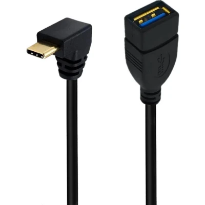 Afbeelding van USB C (m) haaks (boven/beneden) naar A (v) adapter USB3.0 / zwart 0,25 meter