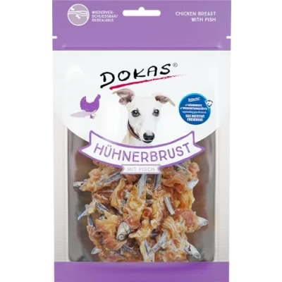 Afbeelding van DOKAS Graanvrije premium snack met kipborst en vis voor honden, ideaal tussendoor, 8 x 70 g