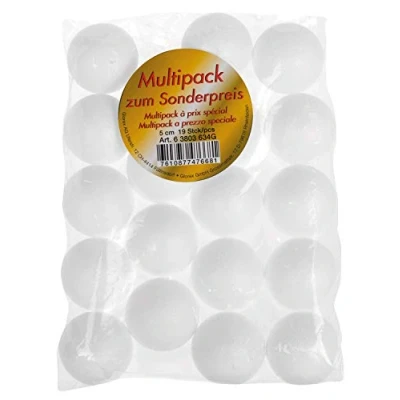 Afbeelding van GLOREX 6 3803 634G Piepschuim balletjes, wit, doorsnede ca. 5 cm, grootverpakking met 19 voor veelzijdig knutselen en decoreren
