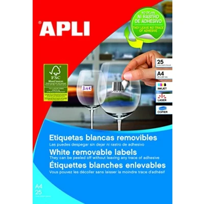 Afbeelding van Apli Afneembare Witte Etiketten Ft 25,4 X 10 Mm (b H), 4.725 Stuks, 189 Per Blad Etui Van 25 Etiket