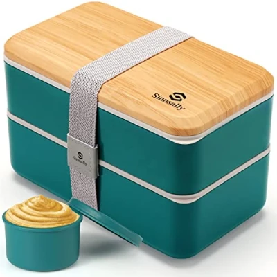 Afbeelding van Sinnsally Lunch Box Adults,1400ml Japanse Bento met vakken,Lunchbox voor Volwassenen,Lunch Container Japans Broodtrommel Bestek,Snackbox Sandwichbox Brotdose mit Fächern(Scandinavisch Groen)