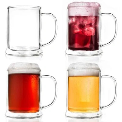 Afbeelding van Creano dubbelwandig bierglas 500ml, thermoglas bierglas, bierkroes, tankard (4X 500ml)