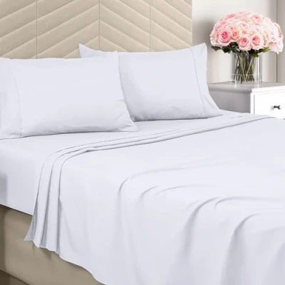 Afbeelding van Utopia Bedding Queen lakenset geborsteld microvezel zachte lakens voor queensize beddenset luxe beddengoed met hoeslaken, plat laken en 2 kussenslopen diepe zak, (wit)