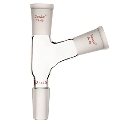 Afbeelding van stonylab Glas 3 weg Glazen Distilleeradapter, Borosilicaatglas Drieweg 105 Hoekadapter met 24/40 Verbindingen voor Laboratorium lab Levering