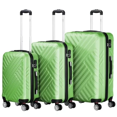 Afbeelding van Zelsius koffer set 3 stuks ABS hardshell met cijferslot, dubbele wielen en binnenscheidingswand handbagagekoffer, delig, trolley, groot, bagageset, groen