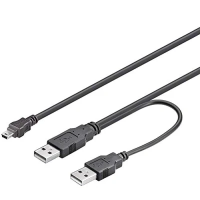 Afbeelding van PremiumCord mini USB naar 2.0 stroomvoorziening Y kabel, A bus 2X stekker, kleur zwart, lengte 0,4 m + 0,5