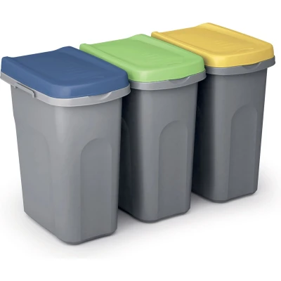 Afbeelding van CASARIA Prullenbak Set van 3 25L 39x24x51cm Afneembaar Deksel Grijs