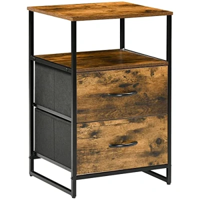 Afbeelding van HOMCOM Kommode, Aufbewahrungsschrank mit Faltbaren Stoff Schubladen, Regal im Industrie Stil, Beistellschrank für Wohnzimmer, Rustikal Braun