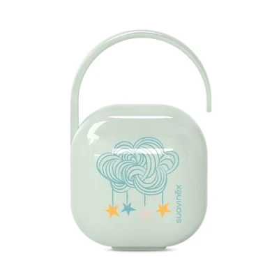 Afbeelding van Suavinex, Speenbox met capaciteit voor 2 fopspenen. Fopspeenzakje, fopspeendoos flexibel handvat, fopspeenhouder, baby&#039;s + 0 maanden, Dreams blauw