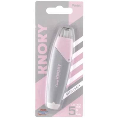 Afbeelding van Pentel XZTT805N WY Knoky correctietape met drukmechanisme, ergonomische vorm, navulbaar, lengte 6 m, breedte 5 mm, kleur behuizing grijs, 1 stuk op blisterkaart