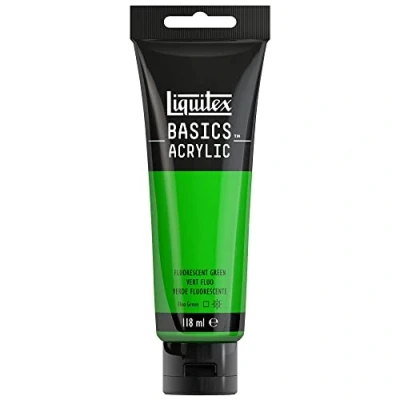 Afbeelding van Liquitex Basics 8870069 Monopigmenteerde acrylverf, kunstenaarspigmenten, lichtecht, gemiddelde viscositeit, archiefkwaliteit, zijdeglanzende afwerking, 118ml Fluorescent Green
