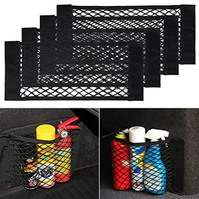 Afbeelding van UIHOL Kofferbaknettas voor auto, 4 stuks, 45 x 25 cm, universeel, klittenband, bagagenet, elastische opbergtas, beschermnet SUV/auto
