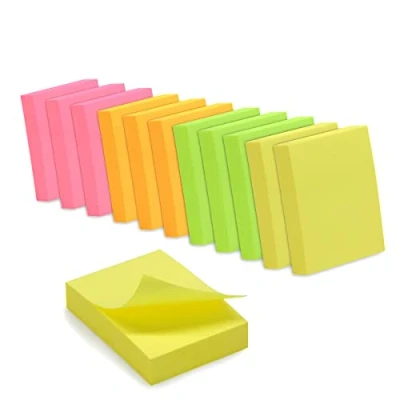 Afbeelding van WAYTEX 1200 zelfklevende notities, herpositioneerbaar, neonkleuren, 12 blokken met elk 100 vellen, 3,75 x 5 cm, verticale richting