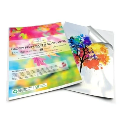 Afbeelding van Evergreen Good 20 A4 glanzend zilver afdrukbaar vinyl stickerpapier, inkjet en laser met kleverige achterkant, zelfklevend, afdrukken hoge resolutie