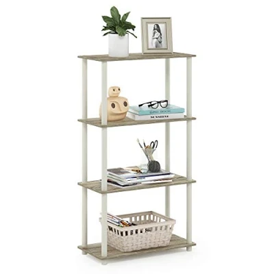 Afbeelding van Furinno Turn N Tube 4 traps multifunctionele plank, Sonoma eiken/wit, 59,9 (breedte) x 109,9 (hoogte) 29,7 (diepte) cm