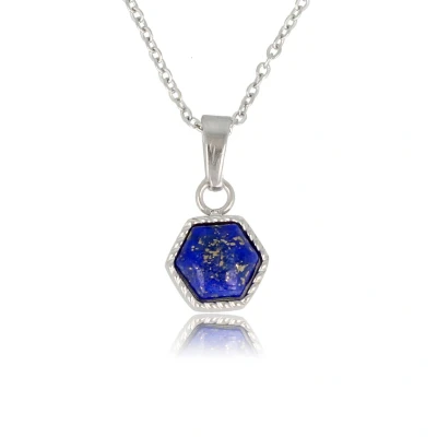 Afbeelding van Ketting zilverkleurig Met zeshoek Lapis Lazuli edelsteen hanger luxe cadeauverpakking