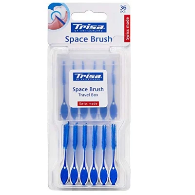 Afbeelding van TRISA Space Brush, interdentale borstel zonder metaal, voor een zachte reiniging tussen de tanden, 36 stuks, Zwitsers gemaakt, blauw