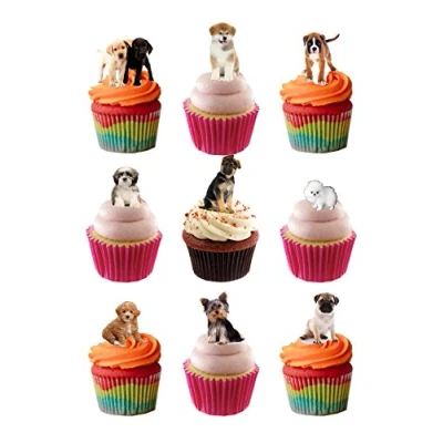 Afbeelding van 32 Stand Up Puppies Puppy Hond Thema Eetbare Wafelpapier Cake Toppers Decoraties