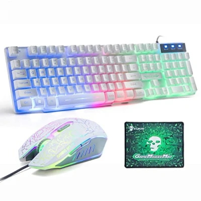 Afbeelding van Gaming Toetsenbord en Muis Sets UK Layout,Lexon tech Rainbow LED Backlit Wired Combo,Mechanisch Gevoel USB Gamer Met 2400DPI 6 Knoppen Optische Regenboog Muis+Muis
