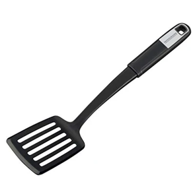 Afbeelding van Sleufspatel 33 cm, spatel met functioneel deel van kunststof, antislip soft touch handgreep, voor gecoate pannen en potten (kleur: zilver/zwart), hoeveelheid: 1 stuk