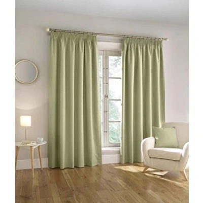 Afbeelding van Enhanced Living Harvard groen linnen 100% verduisterende gordijnen met thermische tape 168 x 183 cm voor woonkamer/slaapkamer