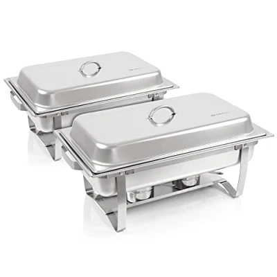 Afbeelding van Mahlzeit Zelsius chafing Dish Toulouse professionele set, 2 x roestvrijstalen warmhoudcontainers, 15 delige eetwarmer, warmtecontainer, rechaud, dishes, voedselwarmer, voor catering, buffet en feest
