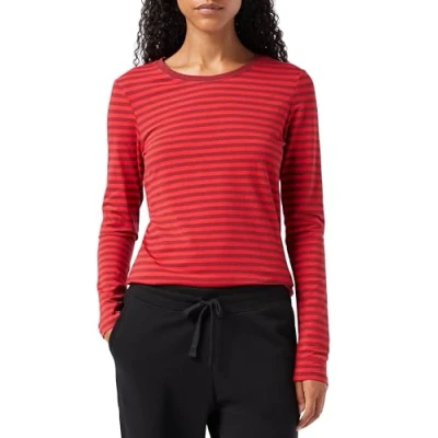 Afbeelding van Amazon Essentials Women&#039;s T shirt met lange mouwen en ronde hals in klassieke pasvorm (verkrijgbaar grote maten), Bordeauxrood Rood Streep, S