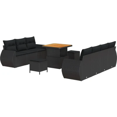 Afbeelding van vidaXL 10 delige tuinset met kussens Zwart Poly Rattan en Acacia