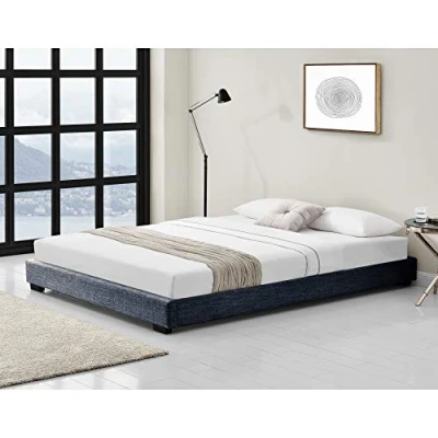 Afbeelding van Houten bed Laag linnen met bedbodem 180x200 cm donkergrijs