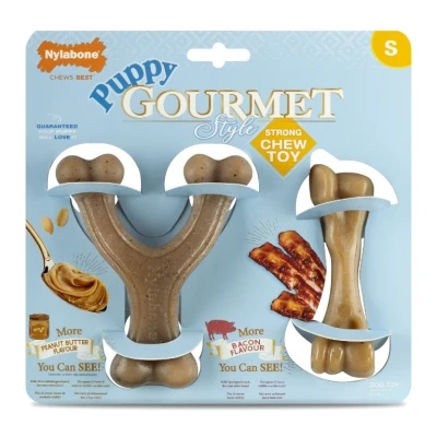 Afbeelding van Nylabone Puppy Gourmet Twin Pack Hondenspeelgoed Pindakaas Bacon Small