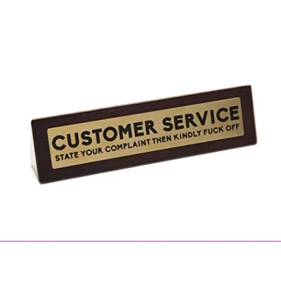 Afbeelding van Boxer Gifts &#039;Klantenservice Geef dan je klacht vriendelijk F*Ck Off&#039; Nieuwigheid houten bureau waarschuwingsbord Grappig kantoor humor cadeau voor collega of baas 4,5 cm x 17,5