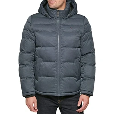 Afbeelding van Tommy Hilfiger Klassieke donsjack met capuchon voor heren (standaard en groot lang) alternatieve buitenkledingjas, Hei marine, S